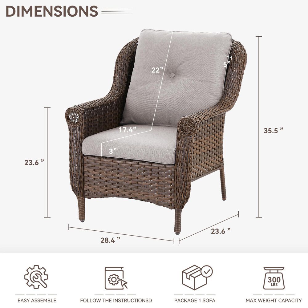 Sunwell Garden 36" Patio Stationary Chair with Wicker Armrest in Beige (Set of 2), , large