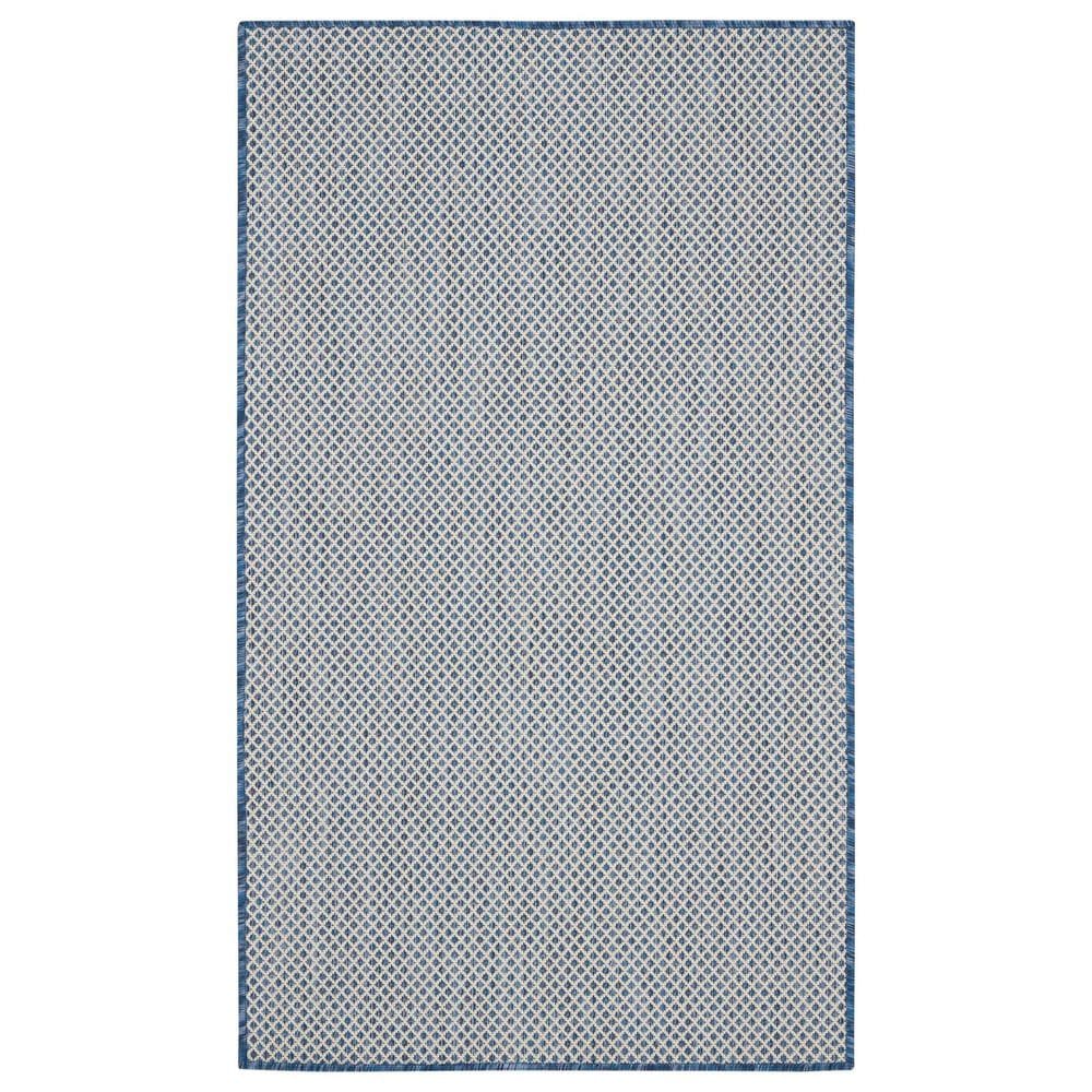 Nourison Courtyard Ivory and Blue 3&#39; x 5&#39; Indoor/Outdoor Area Rug, , large