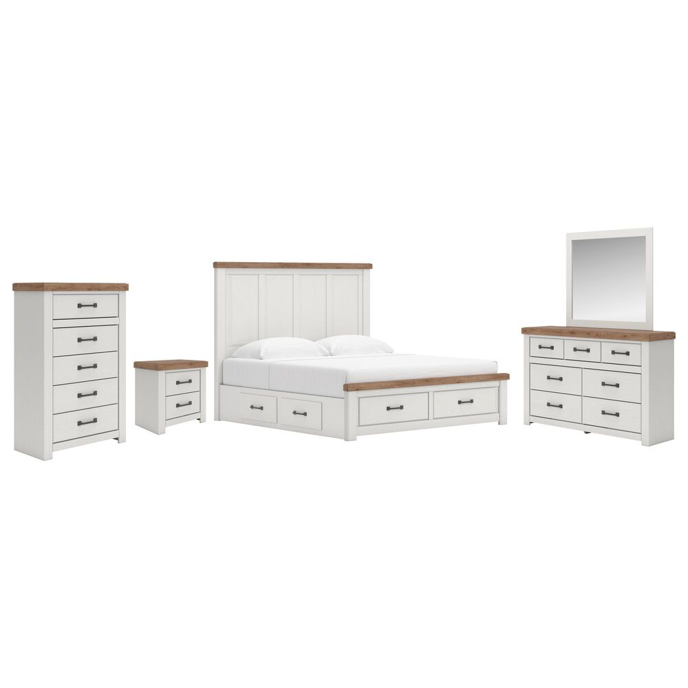 Ashley Savonport 5 Piece King Storage Bedroom Set in White and Brown, , large