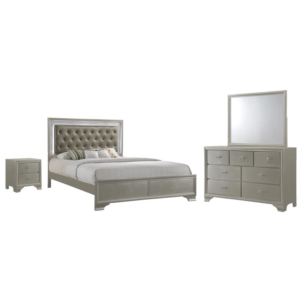 Crown Mark Lyssa 4-Piece King Panel Bedroom Set in Champagne, , large