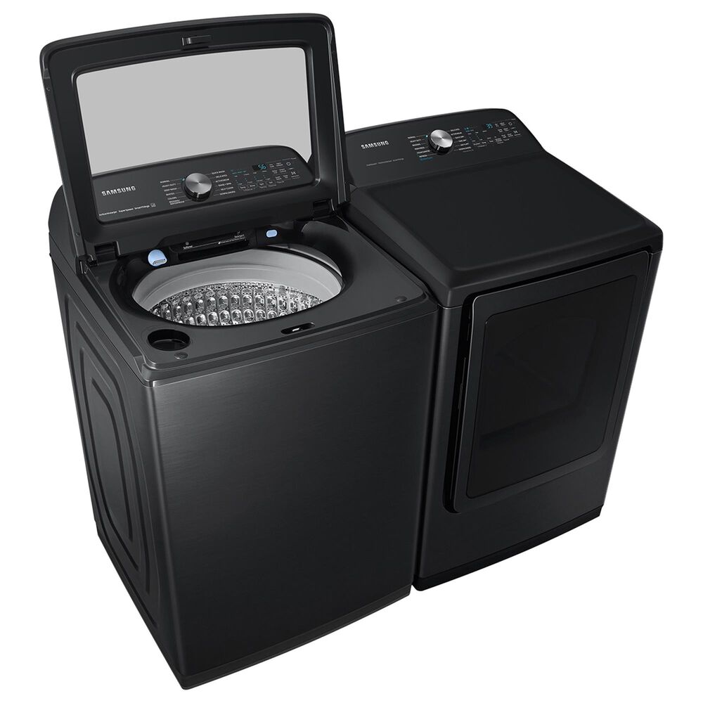 Samsung 5.2 Cu. Ft. Smart Top Load Impeller Washer and 7.4 Cu. Ft. Electric Dryer in Brushed Black, , large