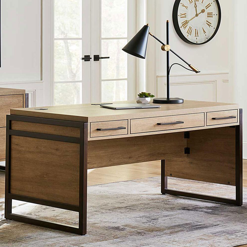 Wycliff Bay Mason 3-Drawer Writing Desk in Monarca and Dark Bronze, , large
