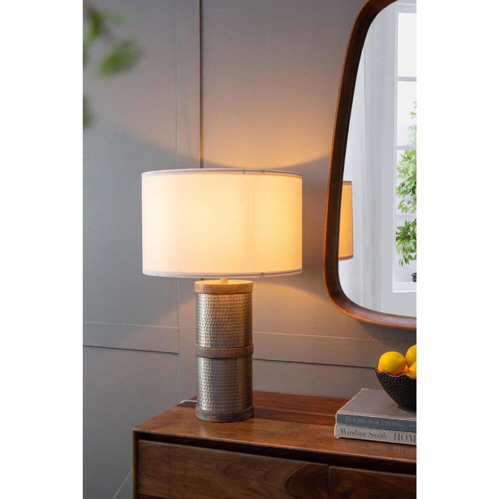 A&amp;B Home Hammered Table Lamp with Collapsible Shade in Gray and Silver, , large