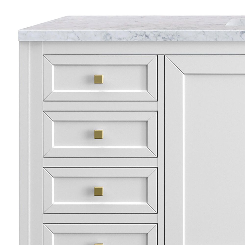 James Martin Vanities Chicago 60&quot; Single Bathroom Vanity in Glossy White with 3 cm Carrara White Marble Top and Rectangular Sink, , large