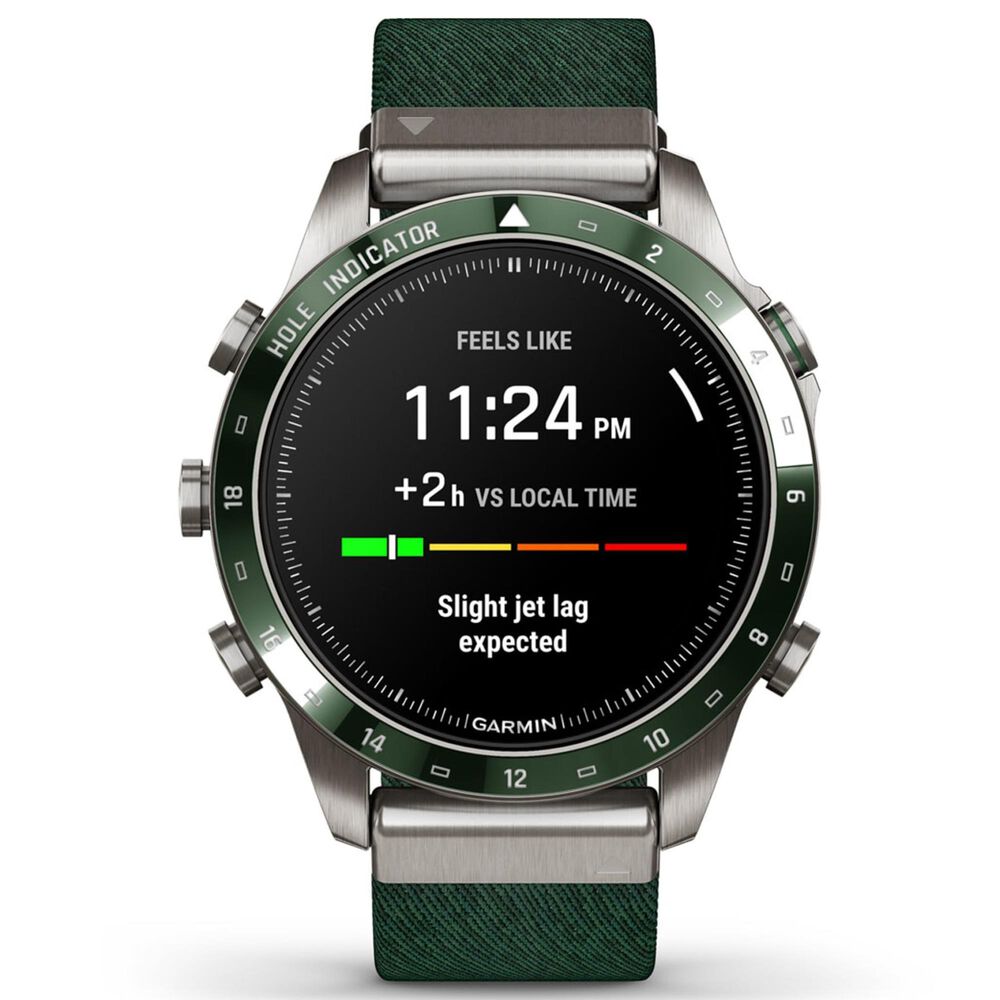 Garmin MARQ 2 Golfer AMOLED Smartwatch Silver Grade 5 Titanium Bezel Case with Green Nylon Band, , large