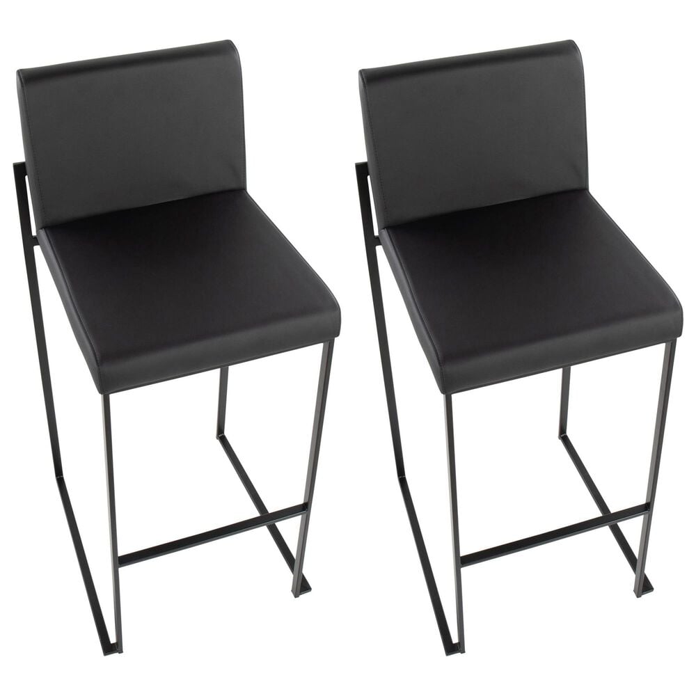 Lumisource Fuji Stackable Barstool with Black Faux Leather Cushion in Black &#40;Set of 2&#41;, , large