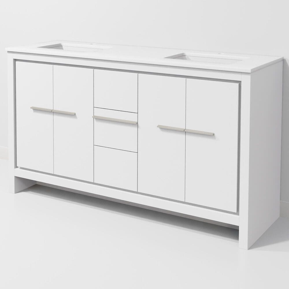 Lexora Home Lafarre 60" Double Bathroom Vanity in White with 2 cm White Quartz Top and Rectangular Sinks, , large