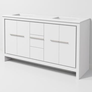 Lexora Home Lafarre 60" Double Bathroom Vanity in White with 2 cm White Quartz Top and Rectangular Sinks, , large