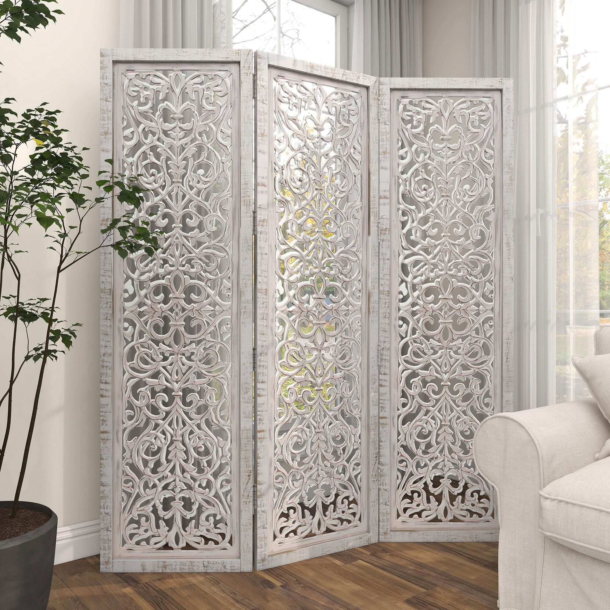 Maple and Jade 3-Panel Folding Screen in White | NFM