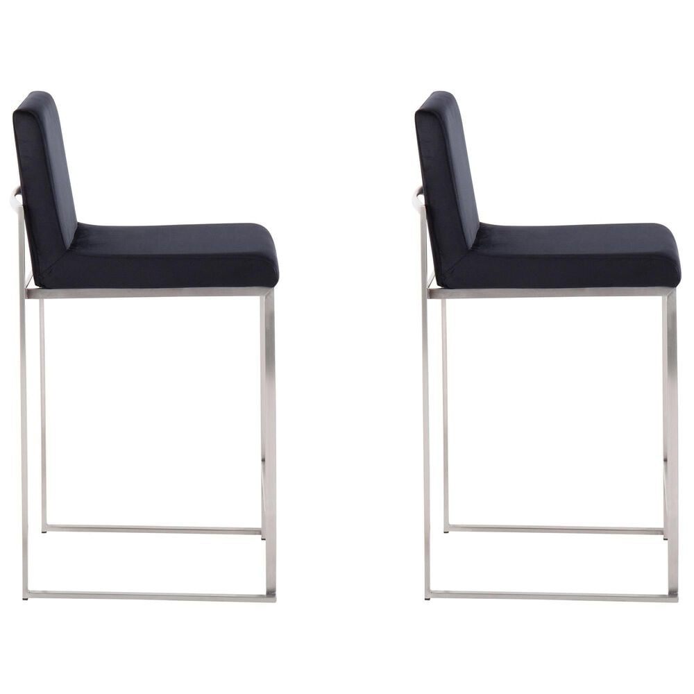 Lumisource Fuji High Back Counter Stool with Black Velvet Cushion in Stainless Steel &#40;Set of 2&#41;, , large