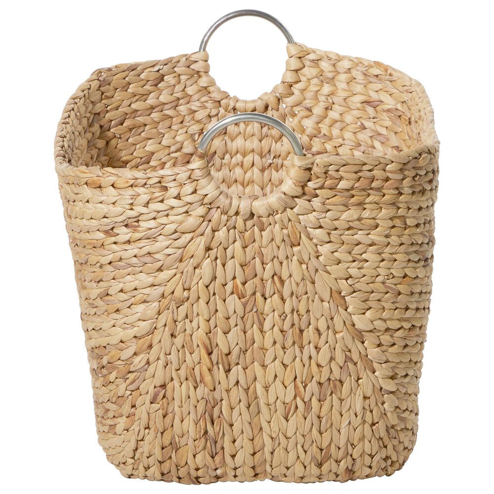 Maple and Jade Large Woven Storage Basket with Ring Metal Handles in Brown, , large