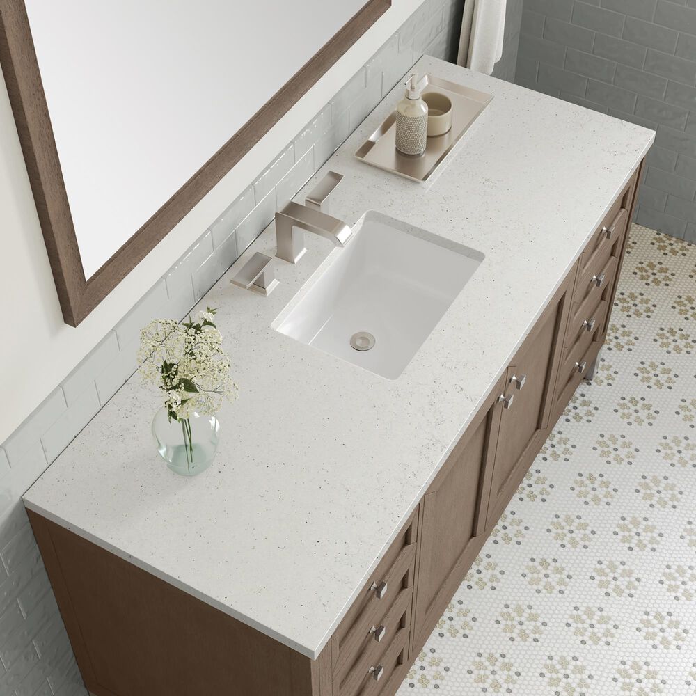 James Martin Vanities Chicago 60&quot; Single Bathroom Vanity in Whitewashed Walnut with 3 cm Lime Delight Quartz Top and Rectangular Sink, , large