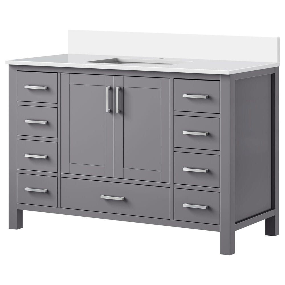 Lexora Home Jacques 48" Single Bathroom Vanity in Dark Grey with 2 cm White Cultured Marble Top and Rectangular Sink, , large