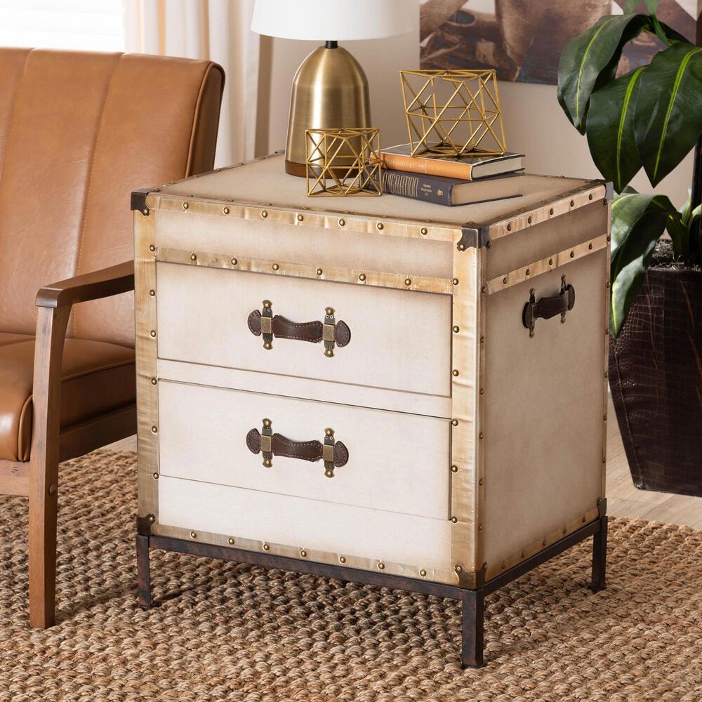 Baxton Studio Laura 2-Drawer End Table Trunk in White, , large