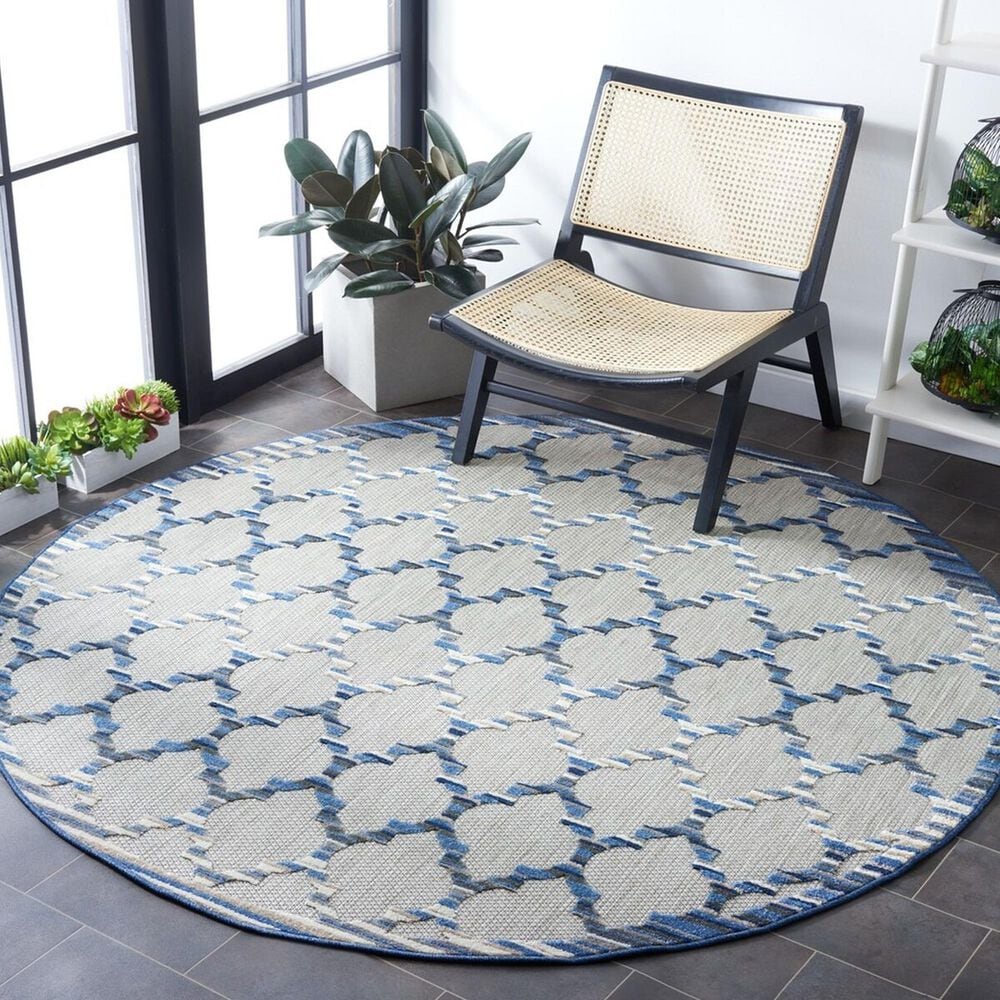 Safavieh Cabana CBN333G 6&#39;7&quot; Round Grey and Blue Indoor/Outdoor Area Performance Rug, , large