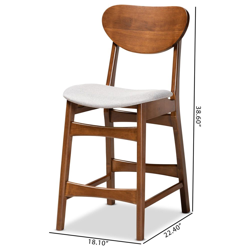 Baxton Studio Katya Counter Stool with Grey Cushion in Walnut Brown (Set of 2), , large