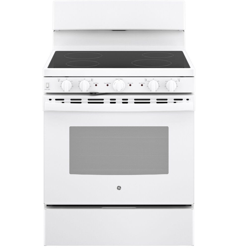 GE Appliances 30" Freestanding Self-Cleaning Radiant Front-Mount Range in White, , large
