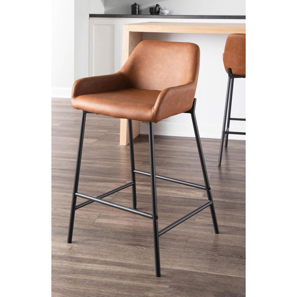 LumiSource Daniella 24" Counter Stool with Camel Upholstery in Black (Set of 2), , large