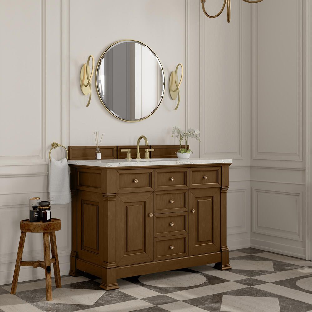 James Martin Vanities Brookfield 48&quot; Single Bathroom Vanity in Honey Oak with 3 cm Victorian Silver Quartz Top and Rectangular Sink, , large