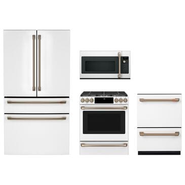 Cafe 4pc Kitchen Package with Refrigerator, Range, Microwave and Dishwasher in White, , large