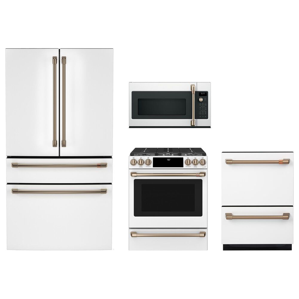 Cafe 4pc Kitchen Package with Refrigerator, Range, Microwave and Dishwasher in White, , large