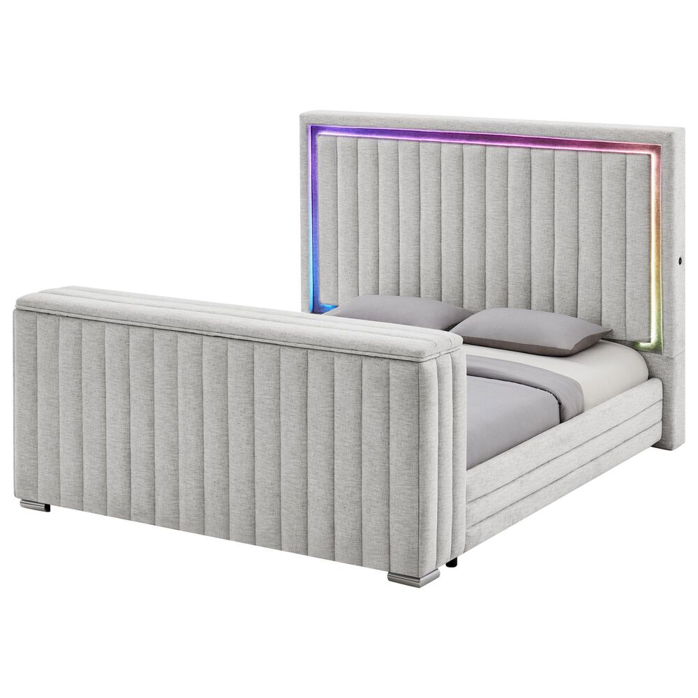 Global Furniture USA Elias King Bed with Speaker, TV lift, and Fireplace, , large