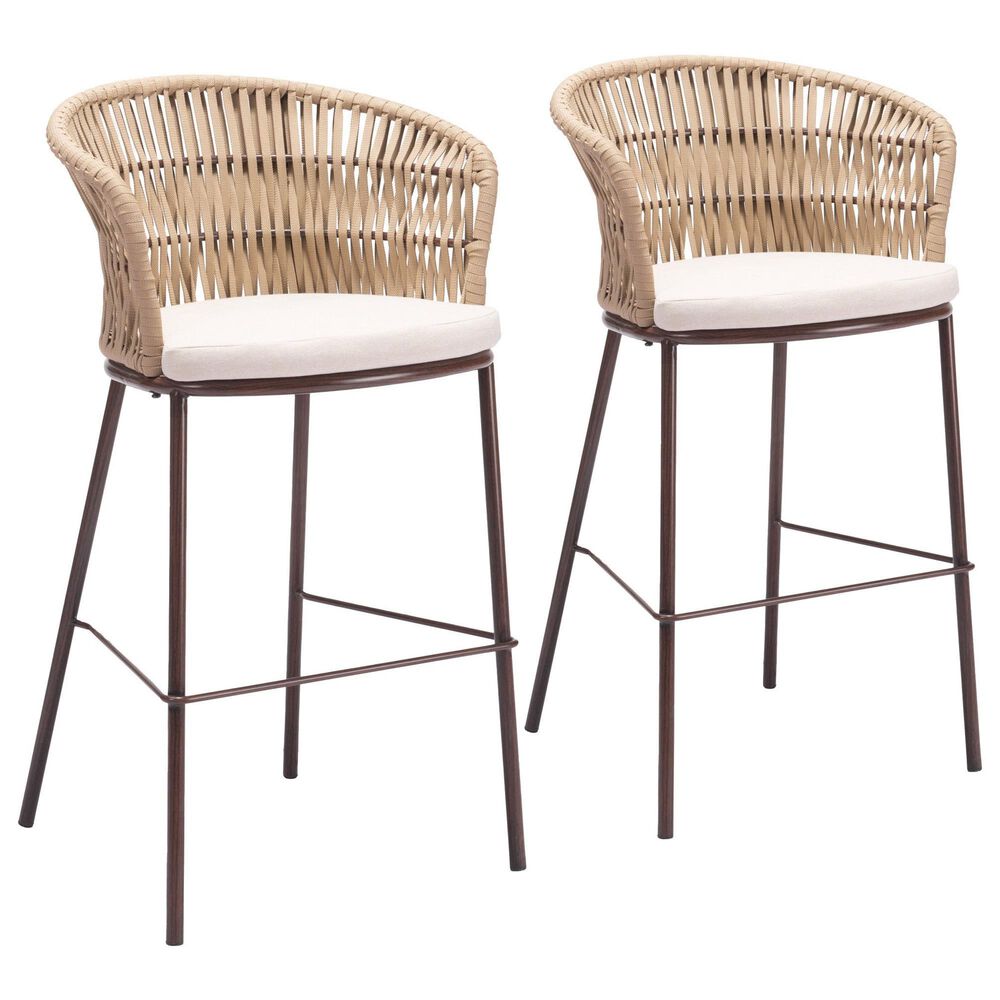 Zuo Modern Freycinet Patio Barstool with Natural Frame in Gray (Set of 2), , large