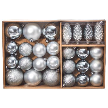 Nearly Natural Inc 23 Count Lux Shatterproof Ornament Set in Silver, , large