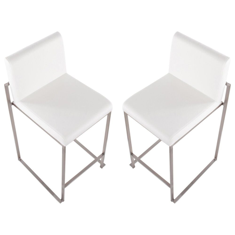Lumisource Fuji Stackable Counter Stool with White Velvet Cushion in Brushed Stainless Steel &#40;Set of 2&#41;, , large