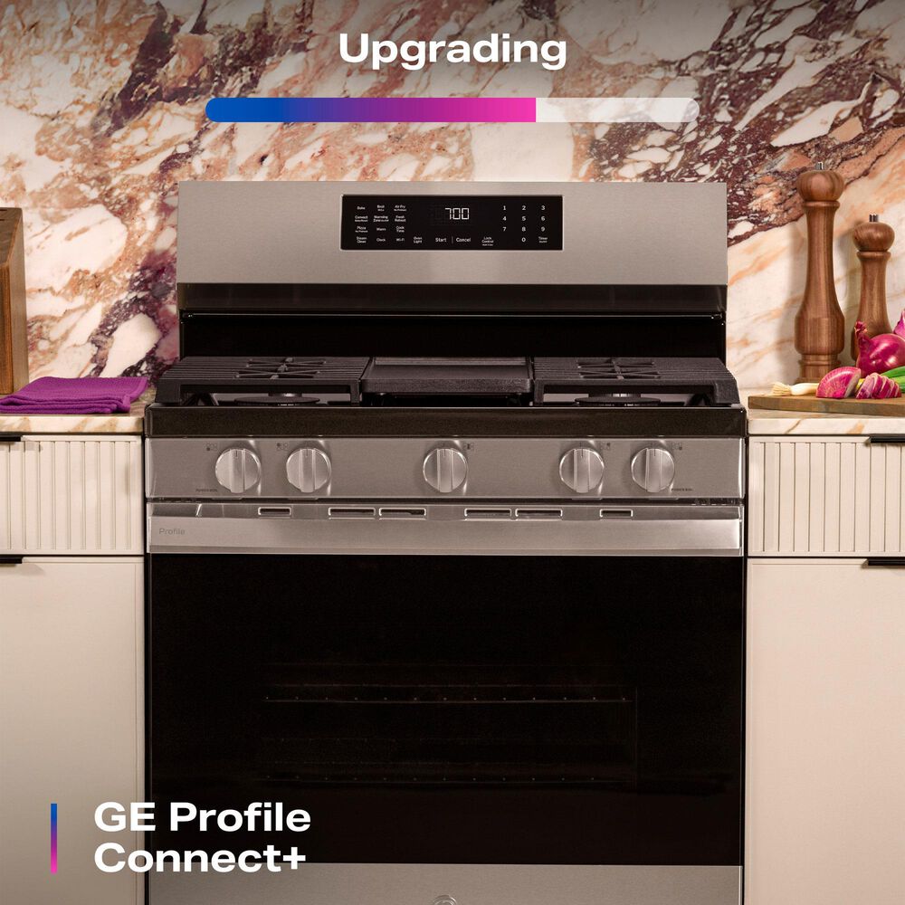 GE Profile 5.3 Cu. Ft. Smart Freestanding Gas Range with No Preheat Air Fry in Stainless Steel, , large