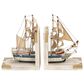Maple and Jade Coastal Sail Boat Bookends in White Washed, Gold and Blue (Set of 2), , large