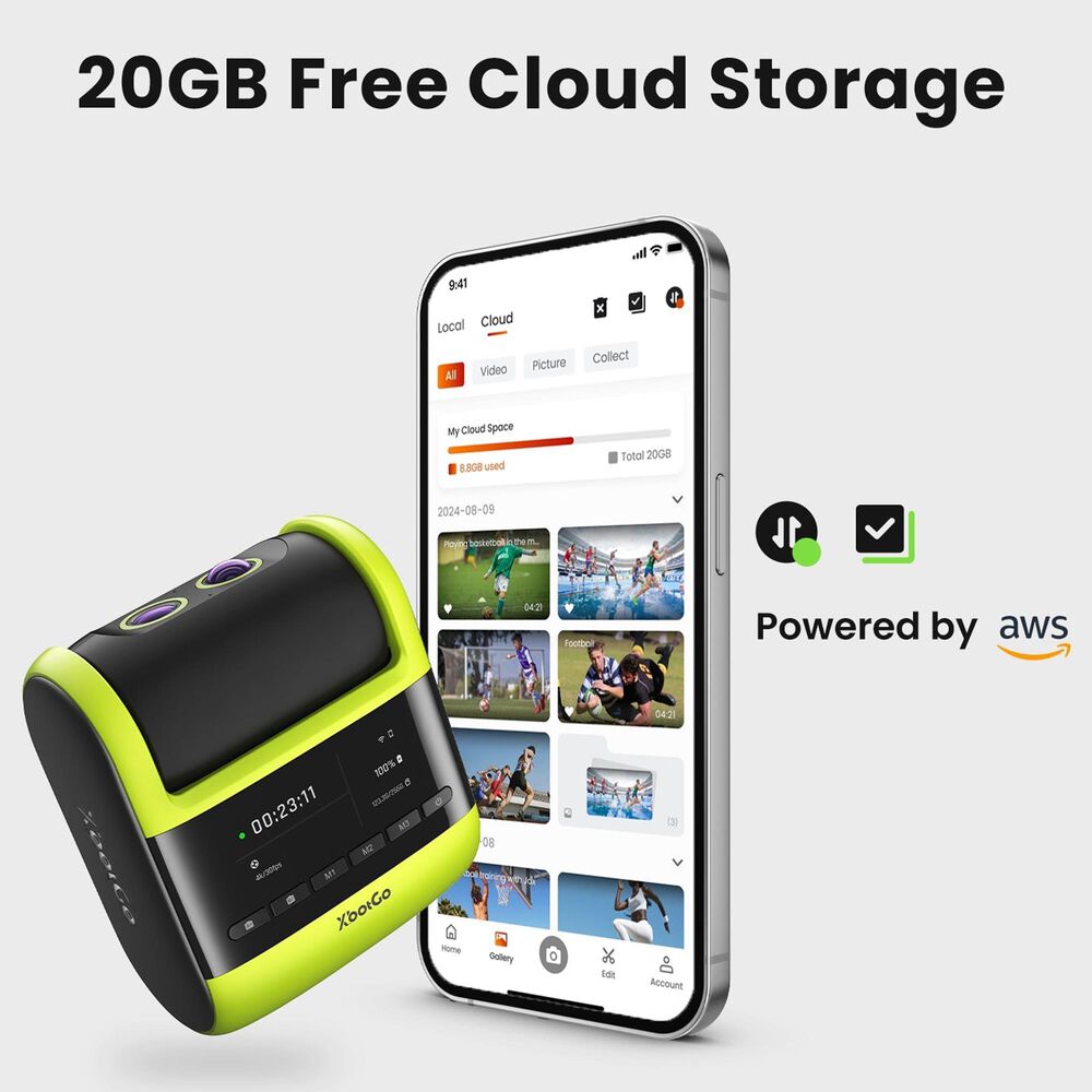 XbotGo Falcon 4K AI Action Camera in Black and Edge Green, , large