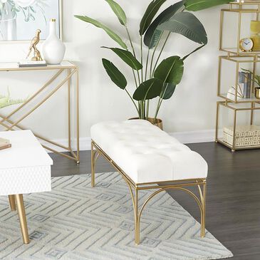 Maple and Jade 39" Bench with White Cushion in Gold, , large