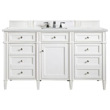 James Martin Vanities Brittany 60" Single Bathroom Vanity in Bright White with 3 cm Ethereal Noctis Quartz Top and Rectangular Sink, , large