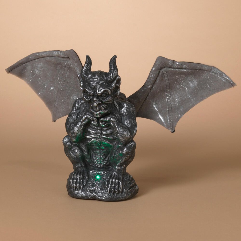The Gerson Company 12.5&quot;H Battery-Operated Animated Halloween Gargoyle with Sound Sensor in Gray, , large
