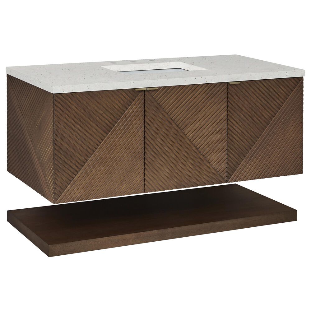James Martin Vanities Marcello 48" Wall Mounted Single Bathroom Vanity in Chestnut with 3 cm Lime Delight Quartz Top and Rectangular Sink, , large