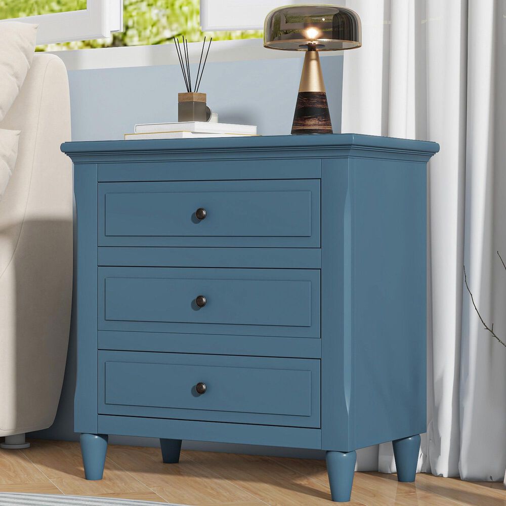 Hearth and Haven 3-Drawer Nightstand with Smooth Gliding Rails in Blue, , large