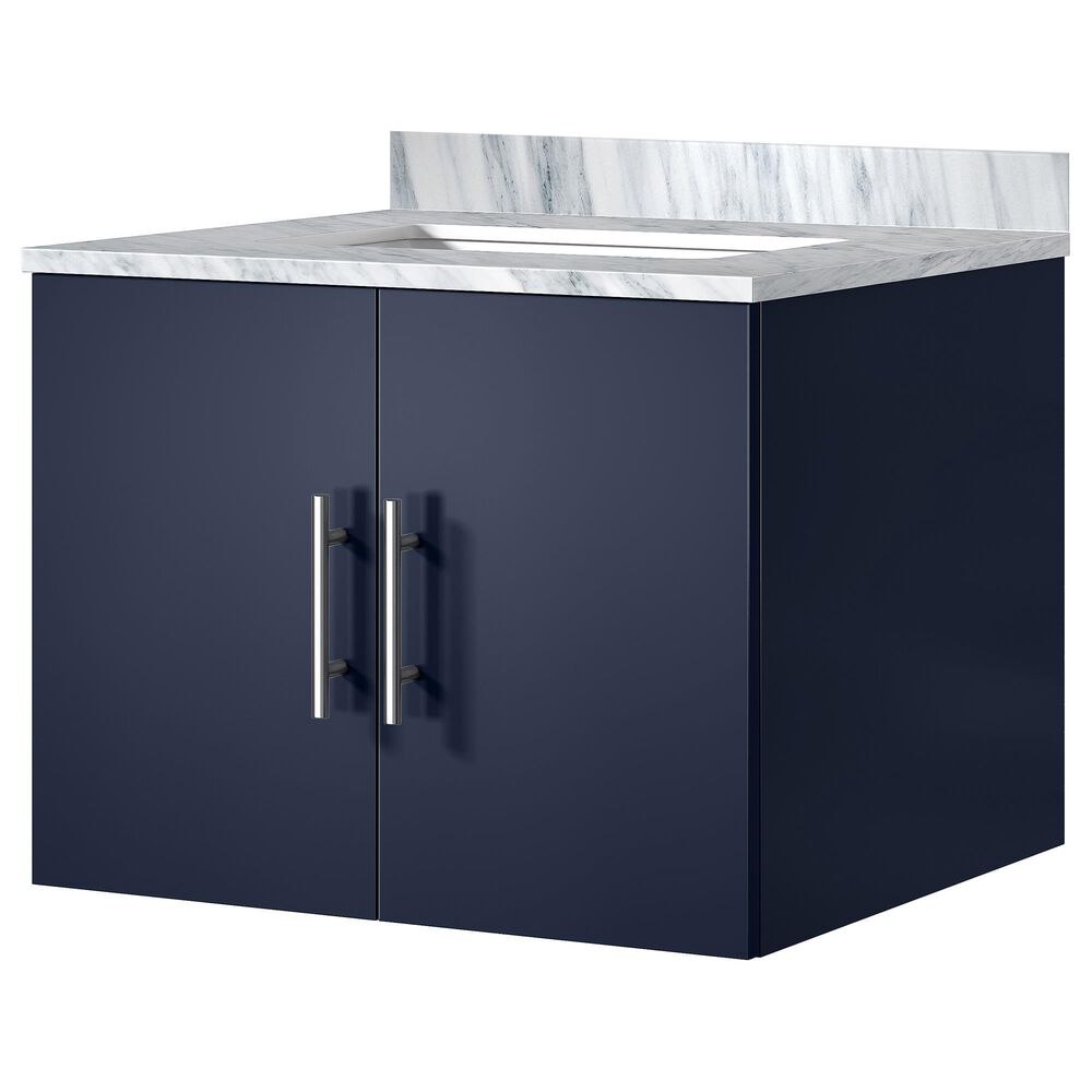 Lexora Home Geneva 24" Single Bathroom Vanity in Navy Blue with 2 cm White Carrara Marble Top and Rectangular Sink, , large