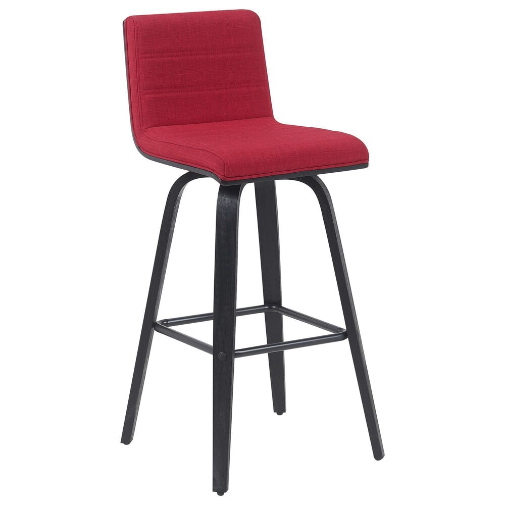 Armen Living Vienna Swivel Bar Height Stool with Red Upholstery in Black Brushed, , large