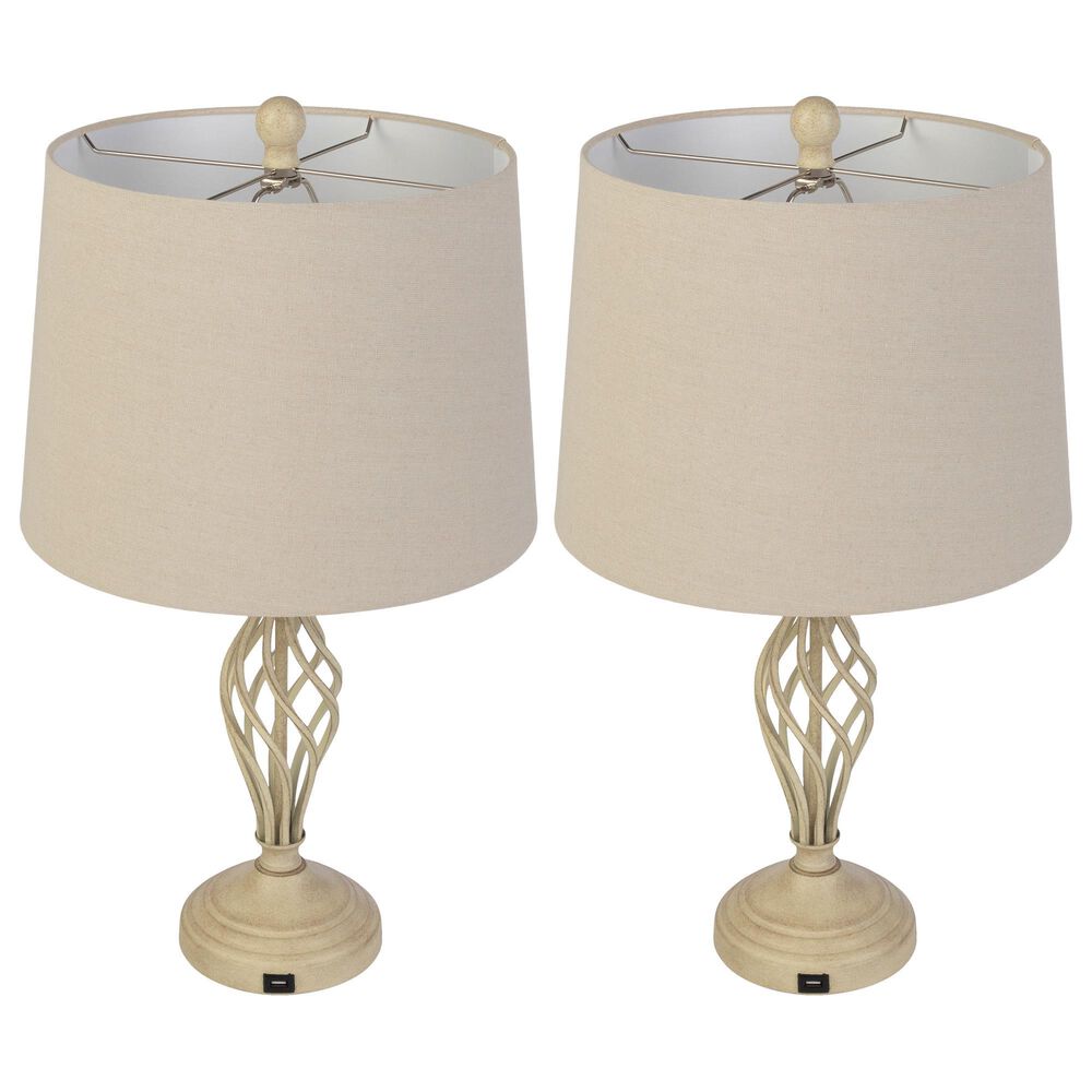 Timberlake 24" Modern Table Lamp with USB Charging Ports and LED Bulbs in Sand (Set of 2), , large