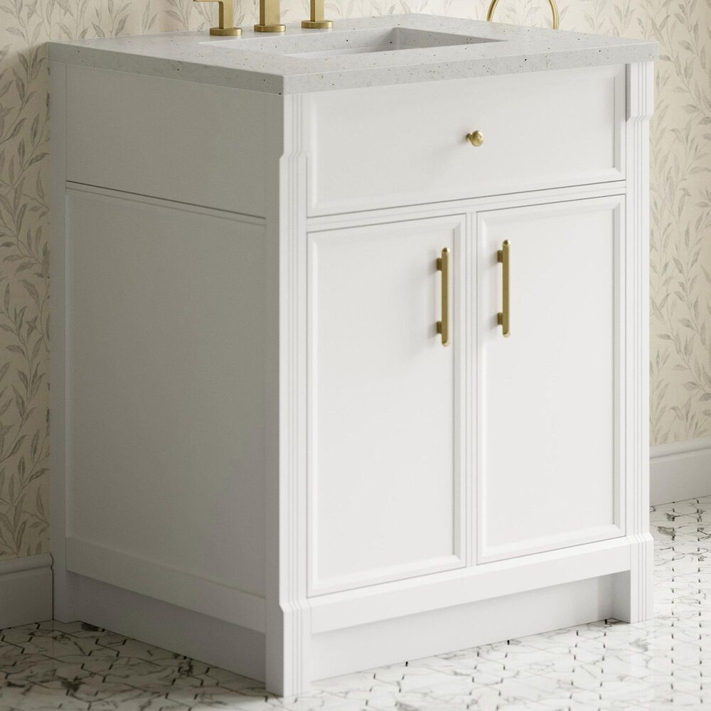 James Martin Bellshire 30" Single Bathroom Vanity in Bright White with 3 cm Lime Delight Silestone Top and Rectangular Sink, , large