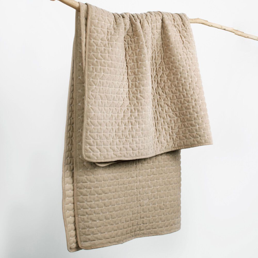 Levtex Velvet Stitch 50" x 60" Quilted Throw in Taupe, , large