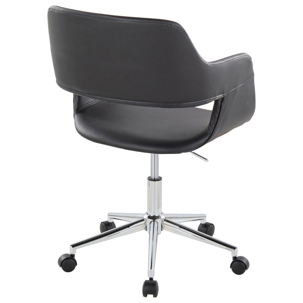 LumiSource Margarite Swivel Task Chair with Black Faux Leather Cushion in Chrome, , large
