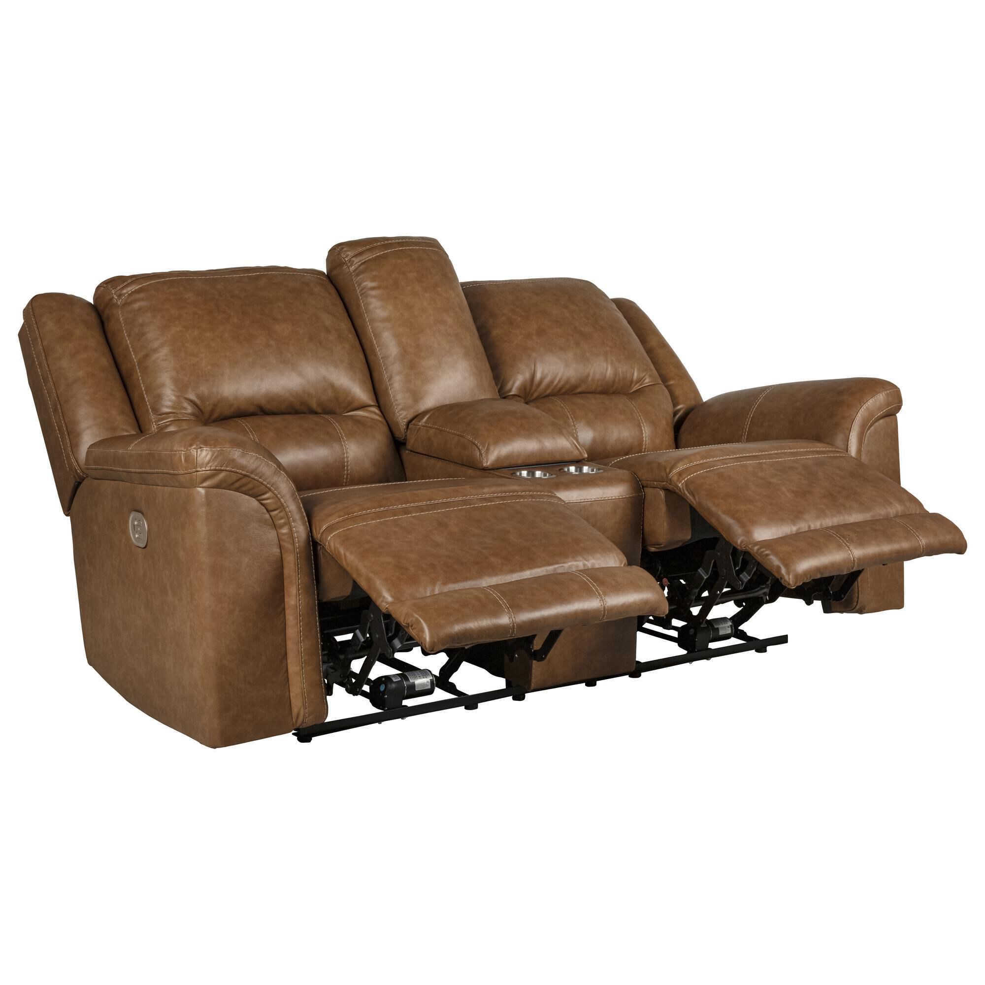 Ashley Trasimeno Power Reclining Loveseat with Console in Caramel