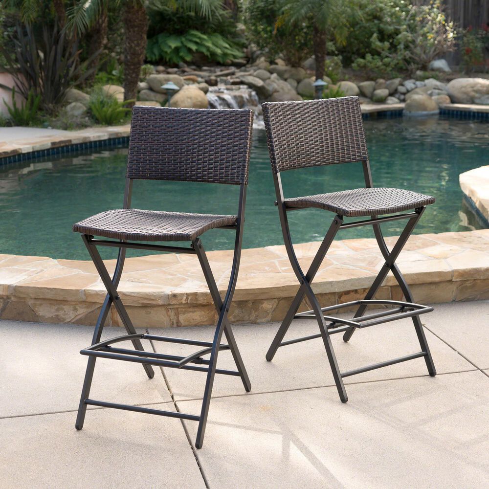 Hearth and Haven Outdoor Foldable Bar Stool in Multi-Brown &#40;Set of 2&#41;, , large