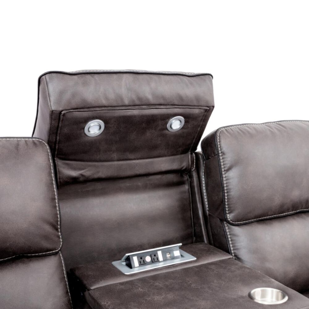 Oxford Furniture Power Reclining Sofa with Power Headrest and Coffee Table in Grayish Brown, , large