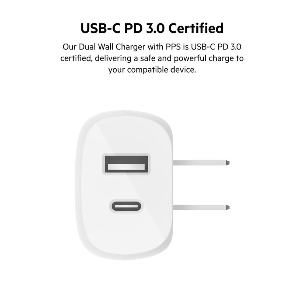 Belkin BoostCharge 37W Dual Port USB-A and USB-C PD Wall Charger with PPS in White, , large