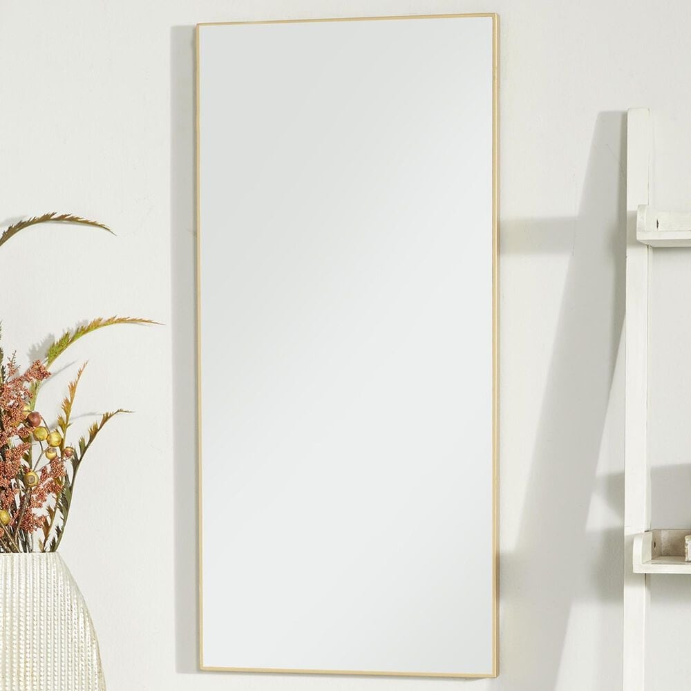 Maple and Jade 30&quot; x 14&quot; Rectangular Wood Wall Mirror with Thin Frame in Matte Gold, , large
