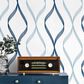 NextWall Ogee Ribbon 216" x 20.5" Peel and Stick Wallpaper in Celtic Blue and Dewdrop, , large