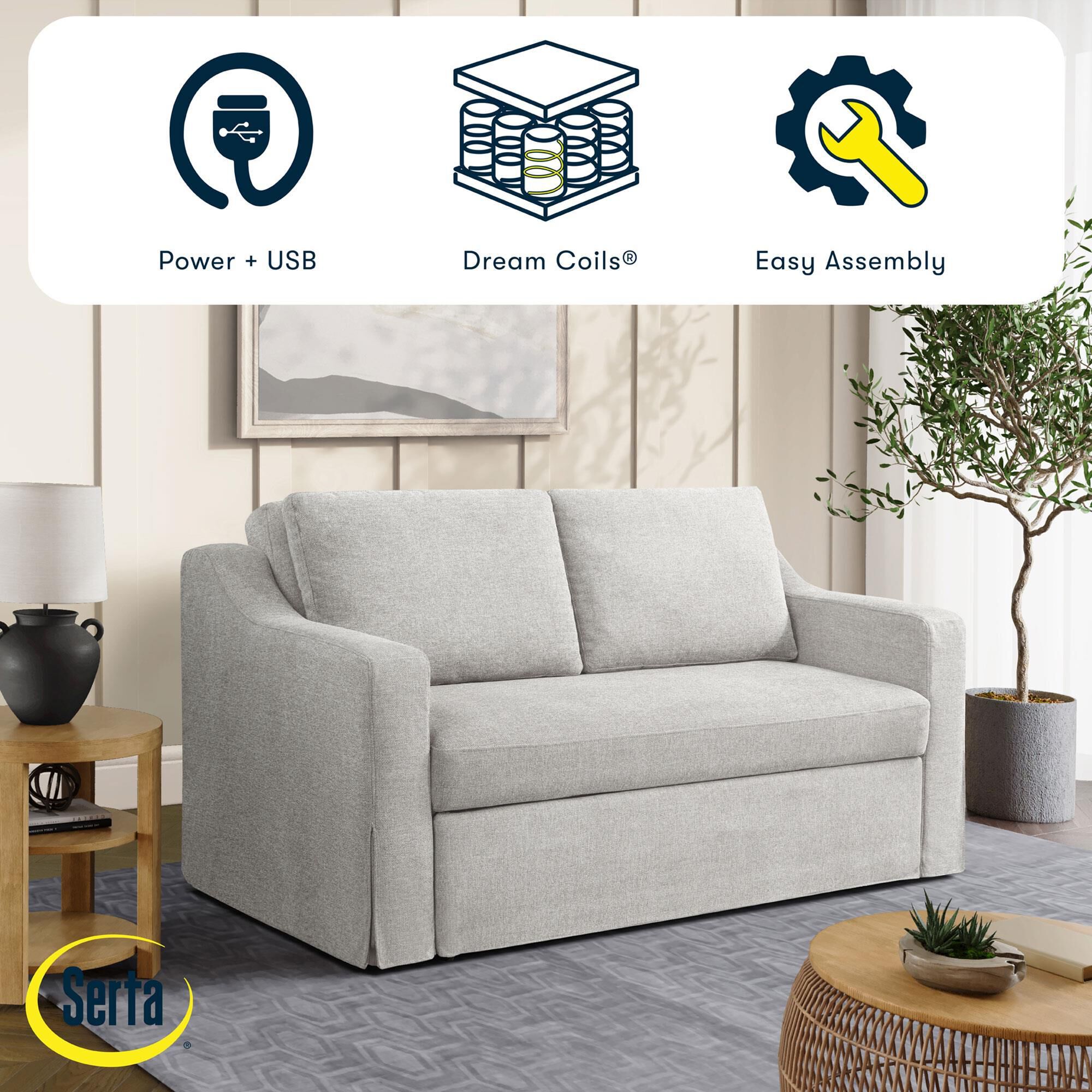 Serta Haddington Convertible Loveseat in Linen